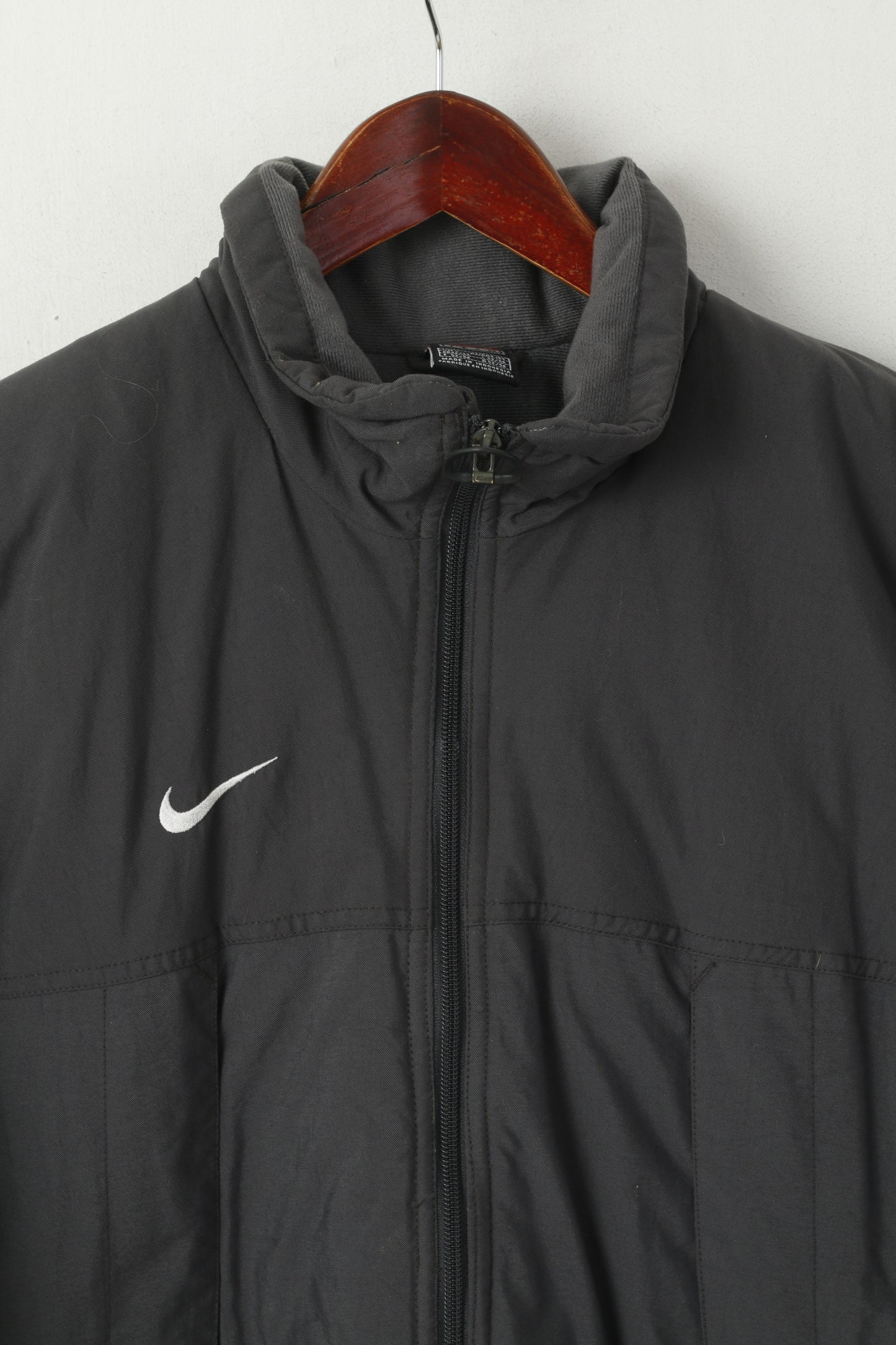 Nike Team Men L 183 Jacket Grey Nylon Waterproof Padded Warm Long Zip Up Top