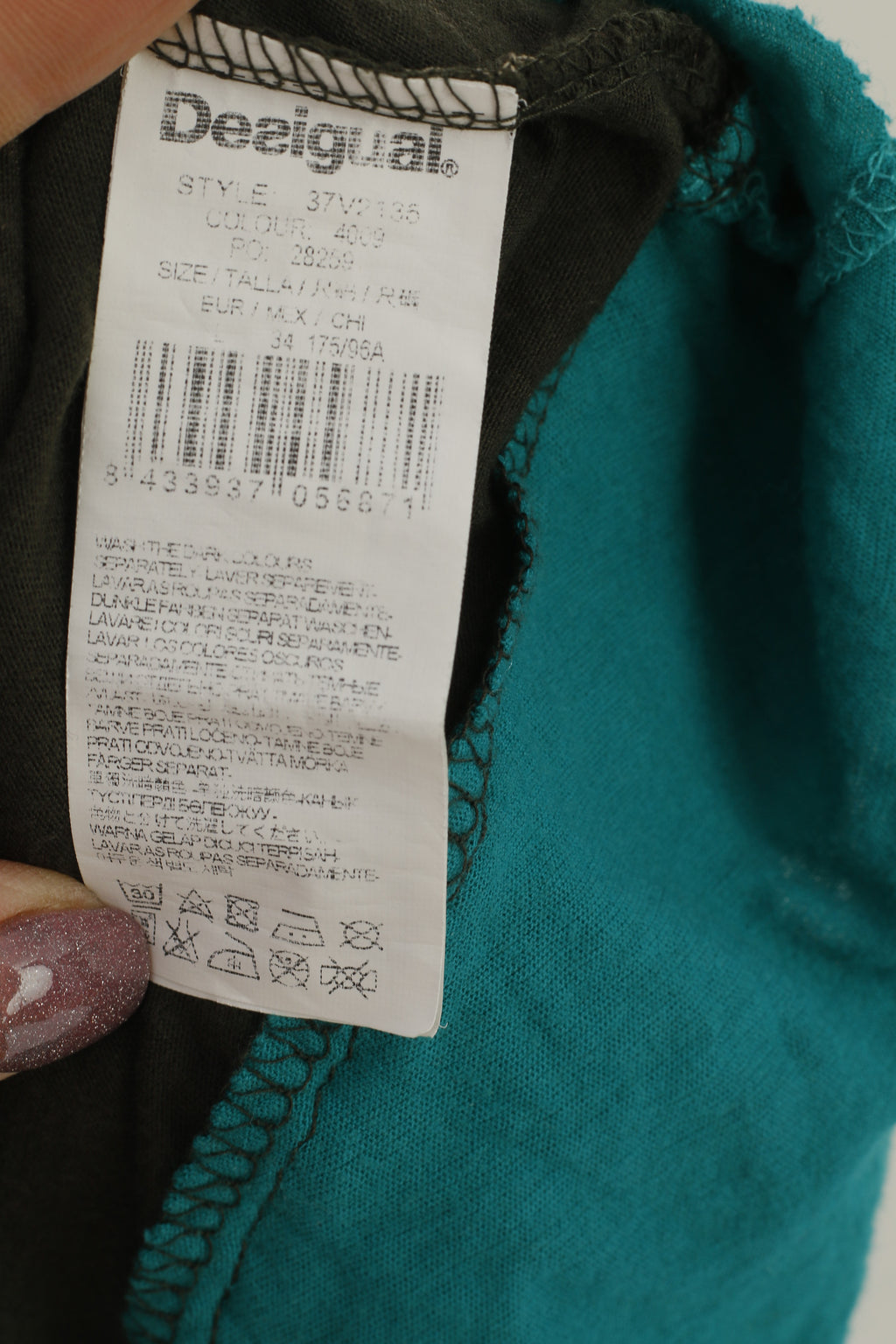 Desigual Women L (M) Dress Green Boho Emroidered Cotton V Neck Long Sleeve