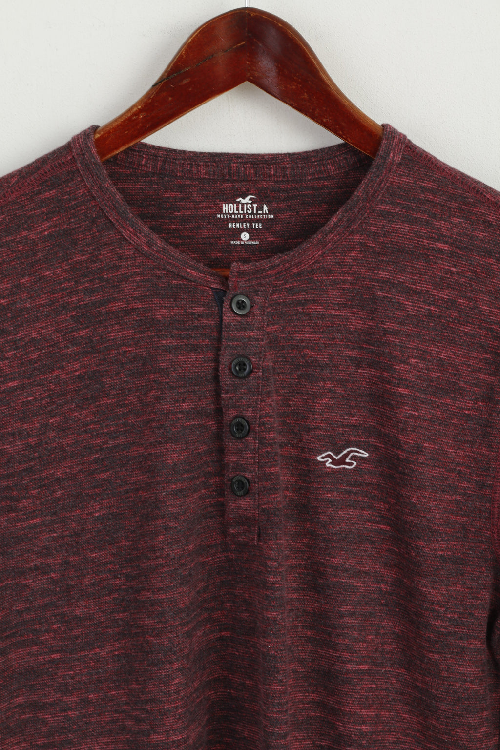 Hollister Men S Long Sleeved Shirt Maroon Cotton Henley Tee Basic Stretch Top