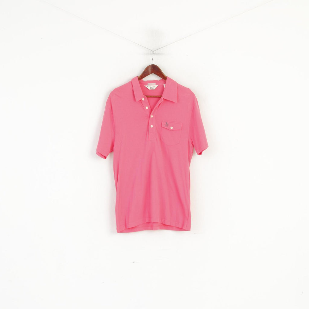 Penguin Men L Polo Shirt Pink Cotton Heritage Slim Fit Pocket Plain Top