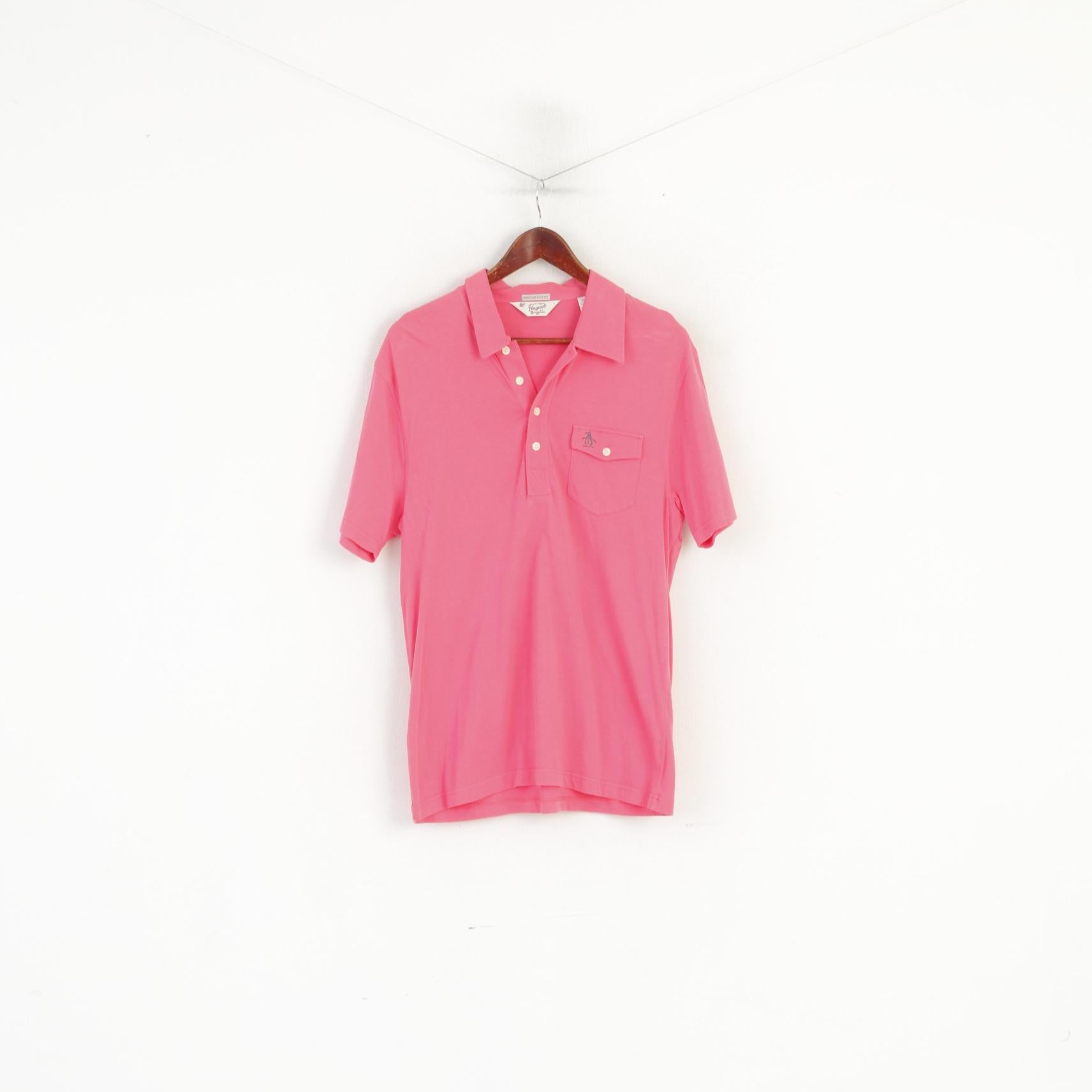 Penguin Men L Polo Shirt Pink Cotton Heritage Slim Fit Pocket Plain Top
