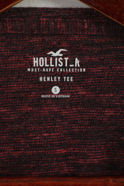 Camicia a maniche lunghe Hollister da uomo, maglietta Henley in cotone marrone rossiccio, basic elasticizzata