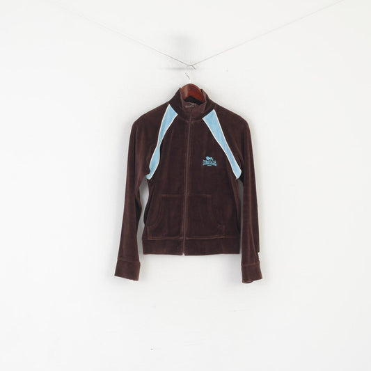 Lonsdale London Women S Sweatshirt Brown Shiny Vintage Fleece Full Zipper Sport Top