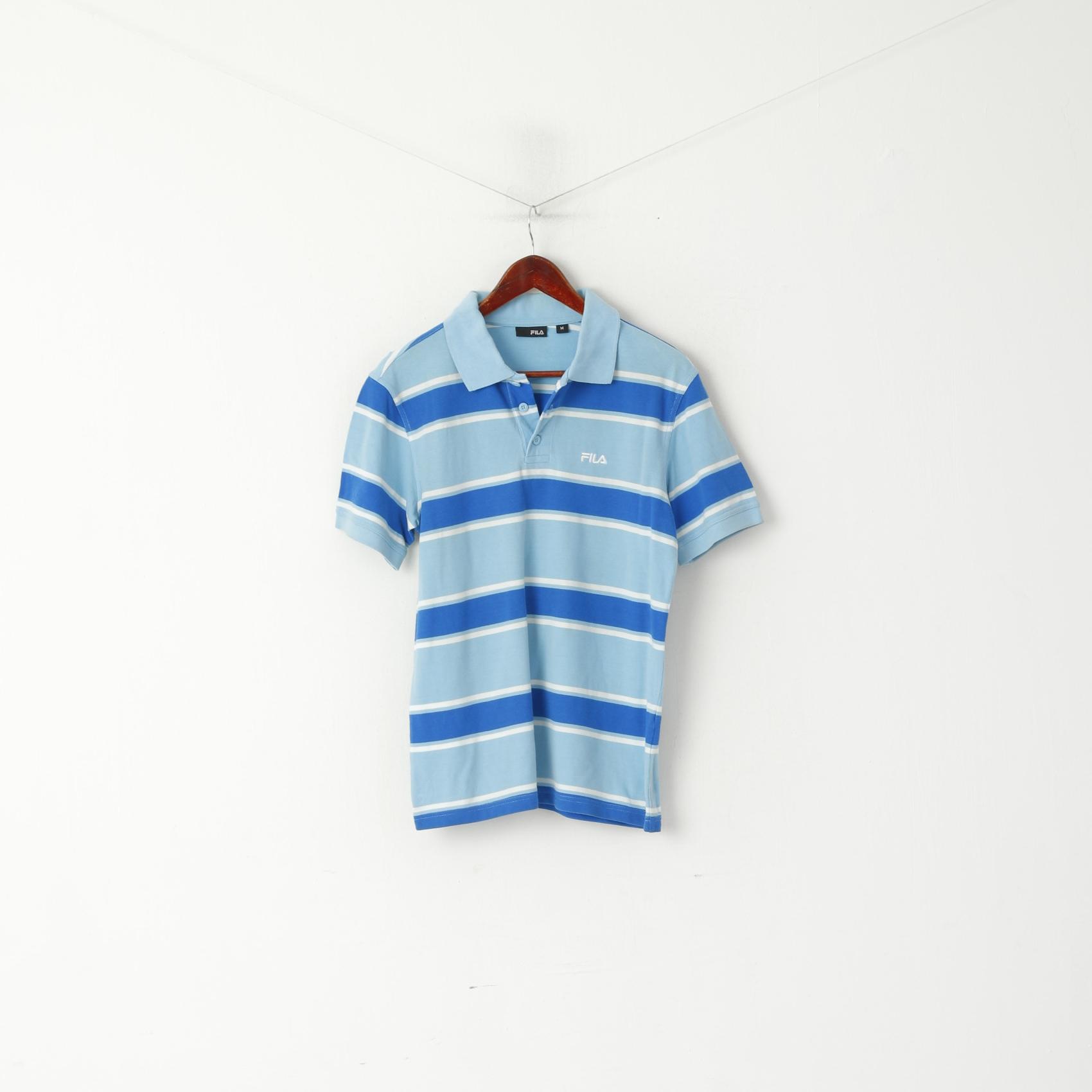 Polo FILA da uomo M blu 100% cotone a righe slim fit con bottoni dettagliati Top classico