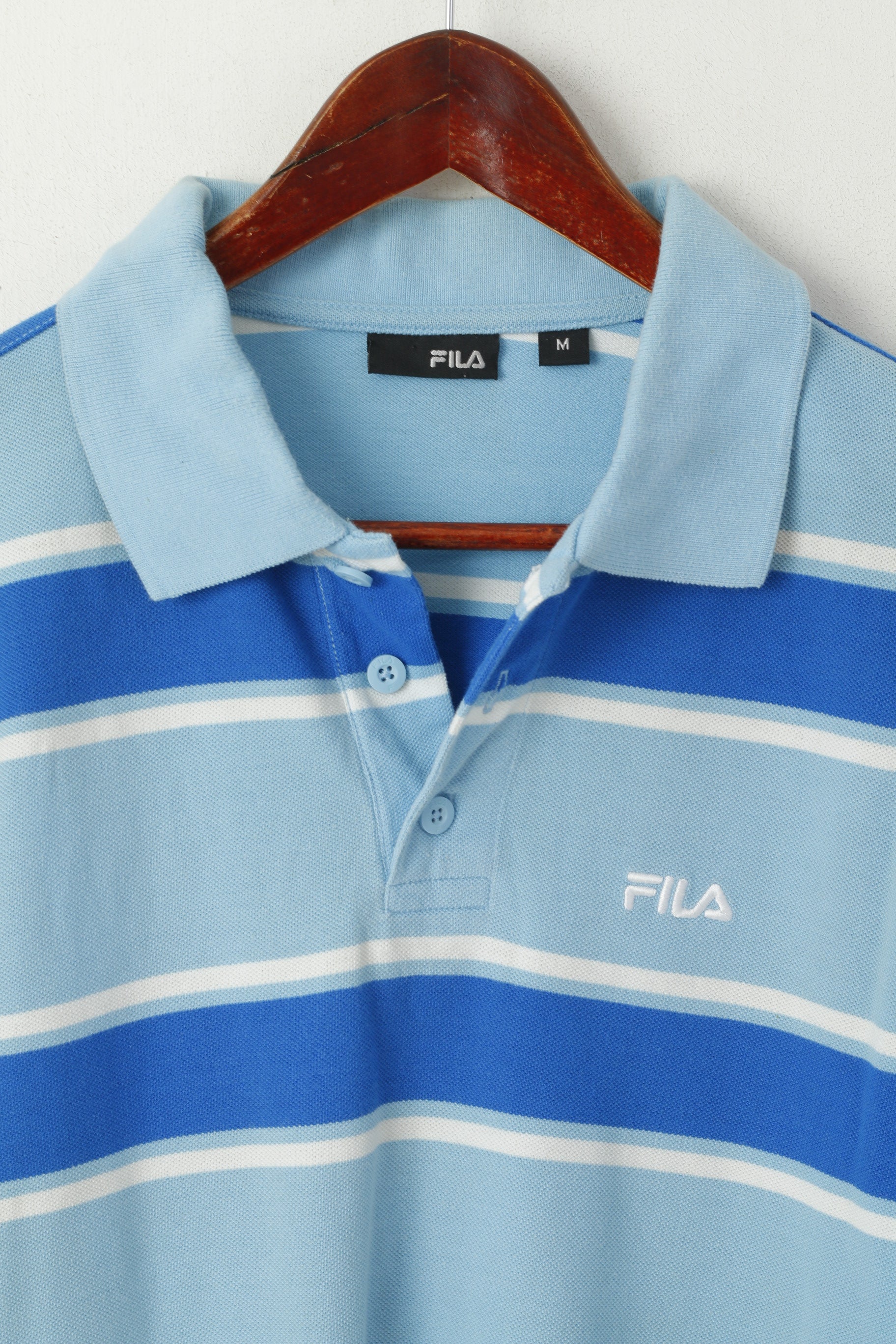 Polo FILA da uomo M blu 100% cotone a righe slim fit con bottoni dettagliati Top classico