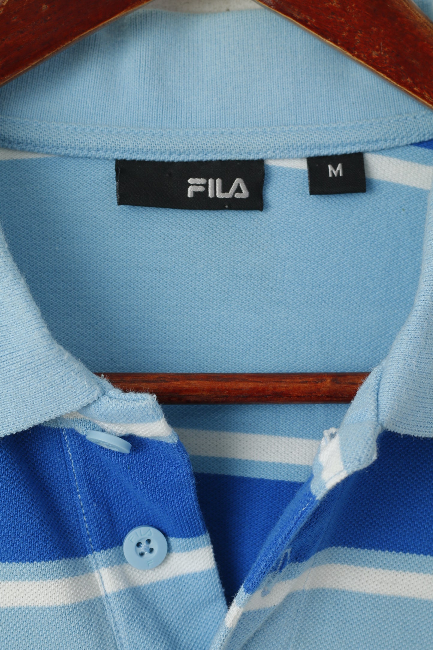 Polo FILA da uomo M blu 100% cotone a righe slim fit con bottoni dettagliati Top classico