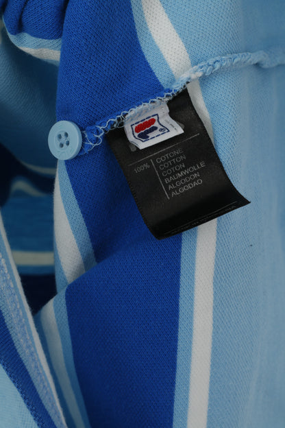 FILA Homme M Polo Bleu 100% Coton Rayé Coupe Slim Boutons Détaillés Haut Classique