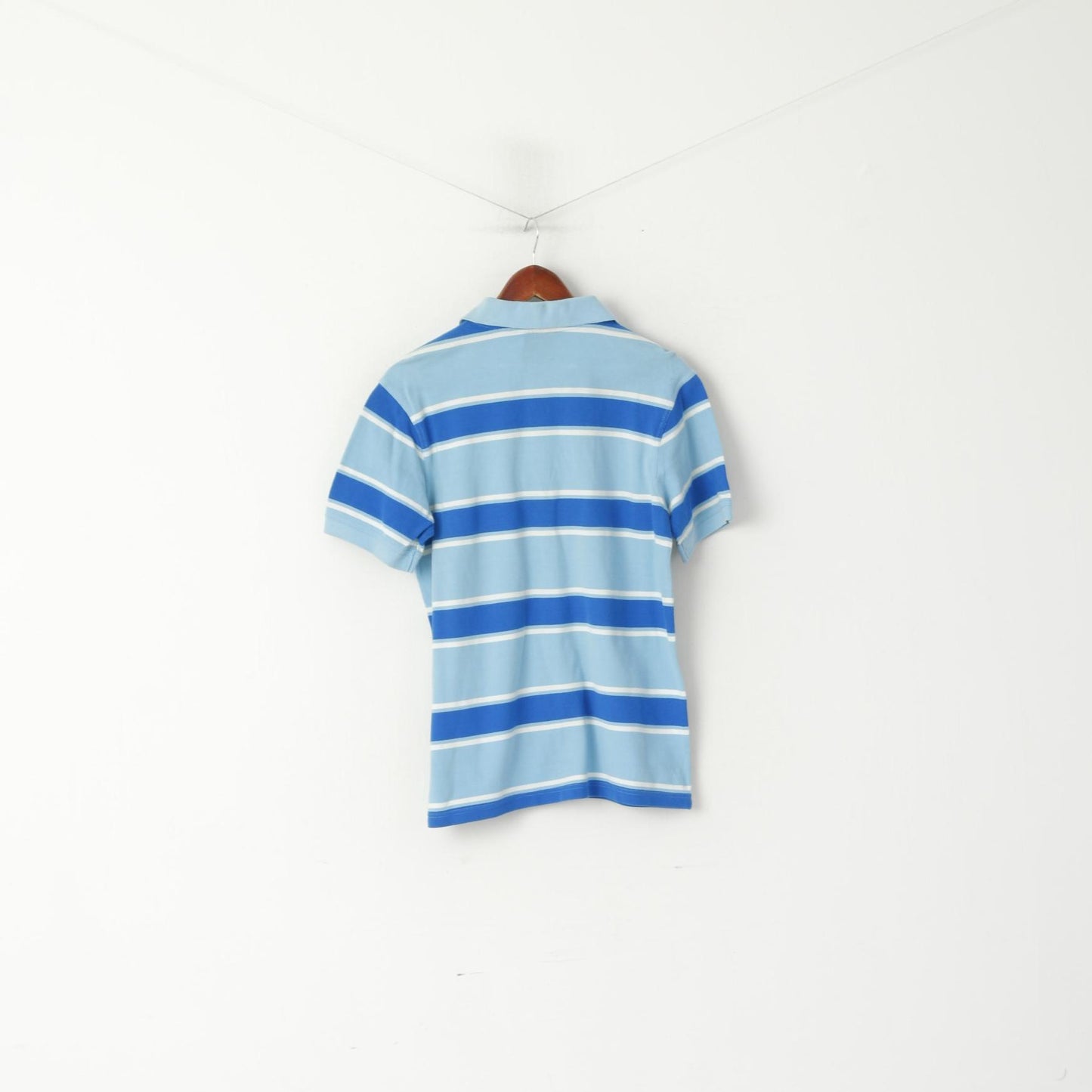 FILA Men M Polo Shirt Blue 100% Cotton Striped Slim Fit Detailed Buttons Classic Top