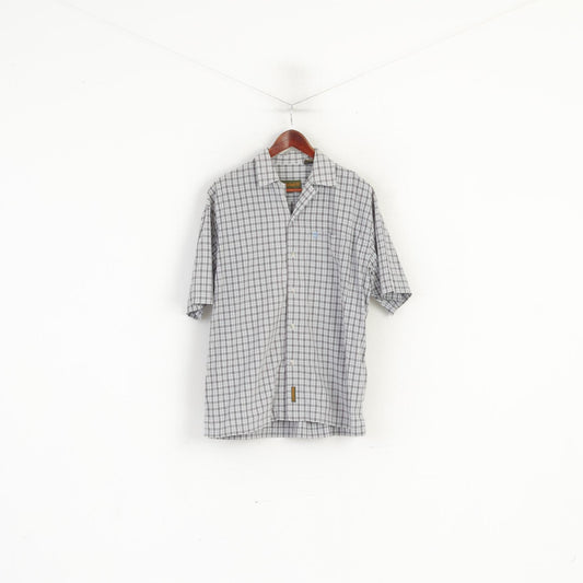 Timberland Men S (L) Casual Shirt Blue Cotton Check Vintage Short Sleeve Top