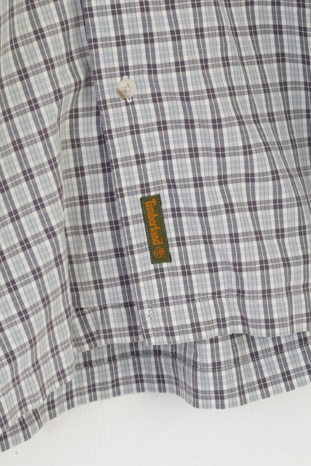 Timberland Men S (L) Casual Shirt Blue Cotton Check Vintage Short Sleeve Top