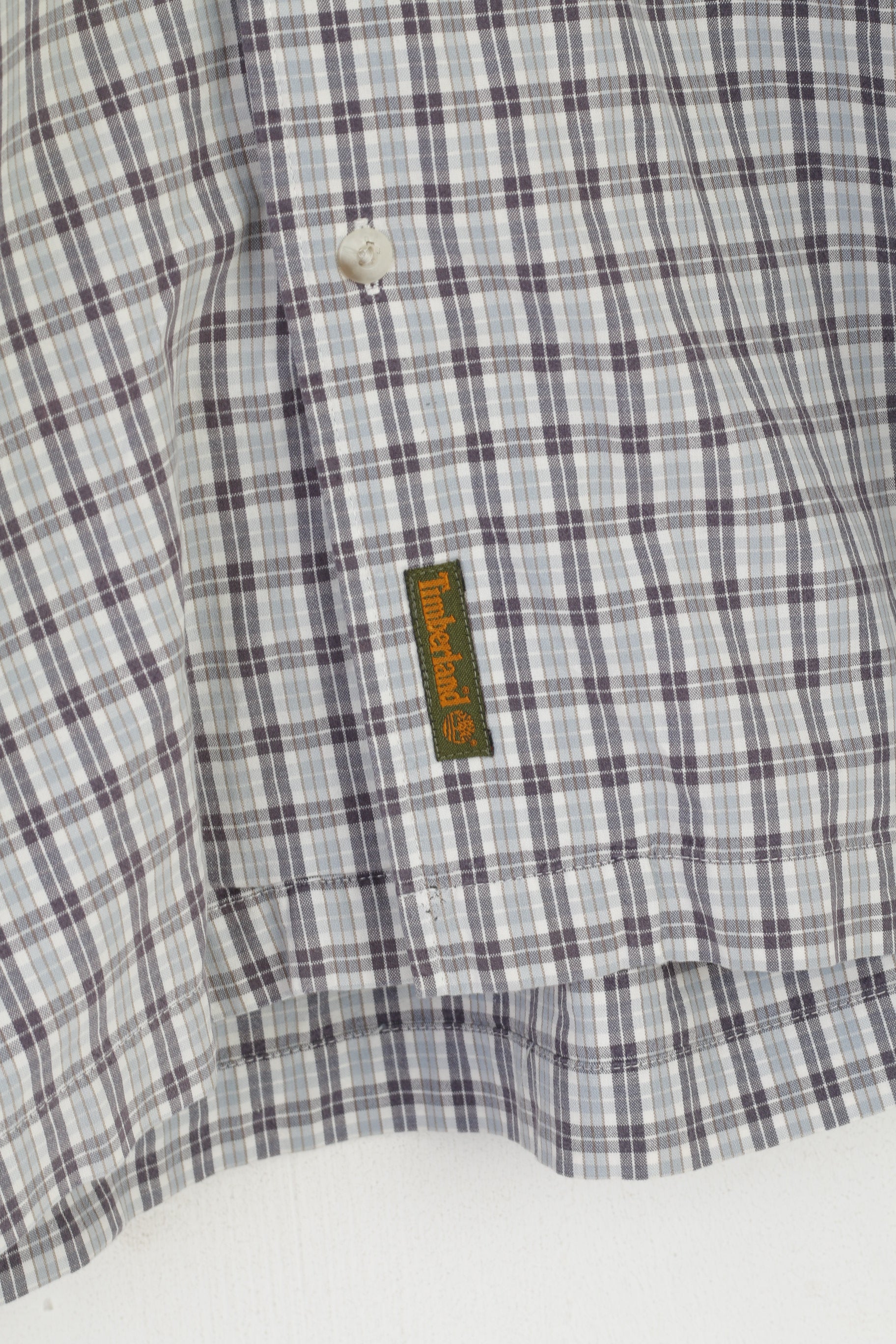 Timberland Men S (L) Casual Shirt Blue Cotton Check Vintage Short Sleeve Top