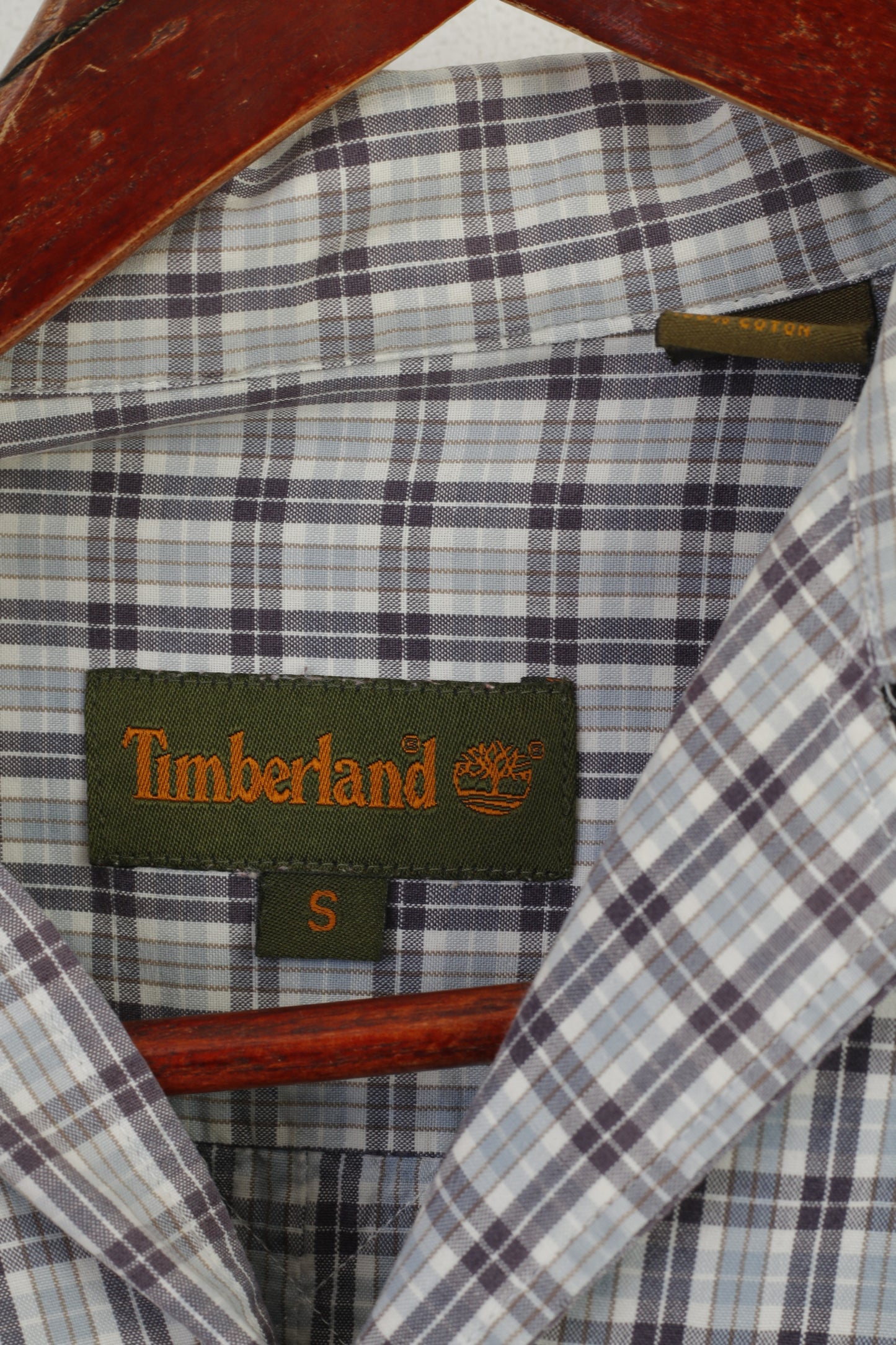 Timberland Men S (L) Casual Shirt Blue Cotton Check Vintage Short Sleeve Top