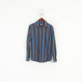 Jeff Banks 24:7 Men M Casual Shirt Blue Brown Cotton Striped Long Sleeve Top