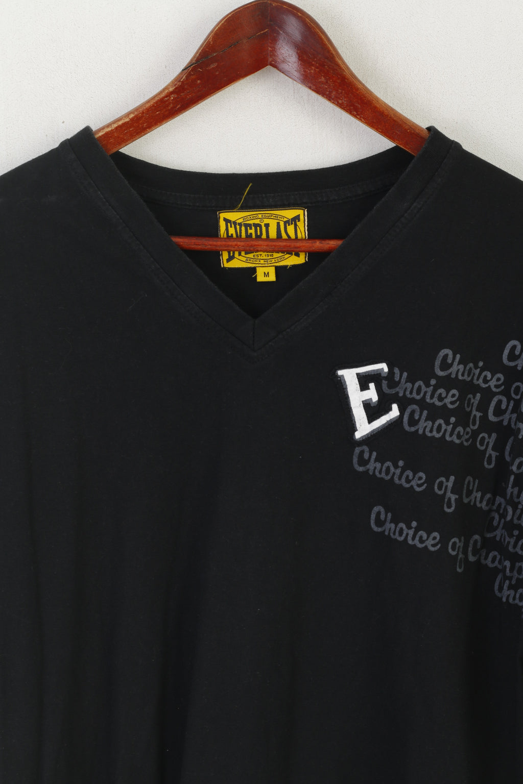Everlast Men M Shirt Black Cotton V Neck Graphic Choice of Champ Sport Top