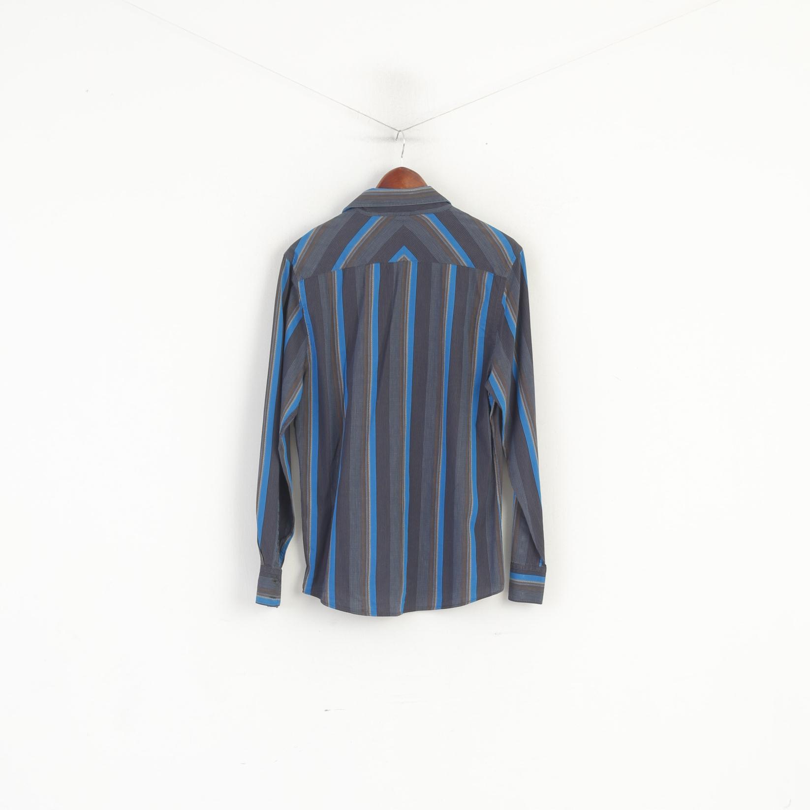 Chemise en coton bleue imprimée géométrique avec une coupe regular fit