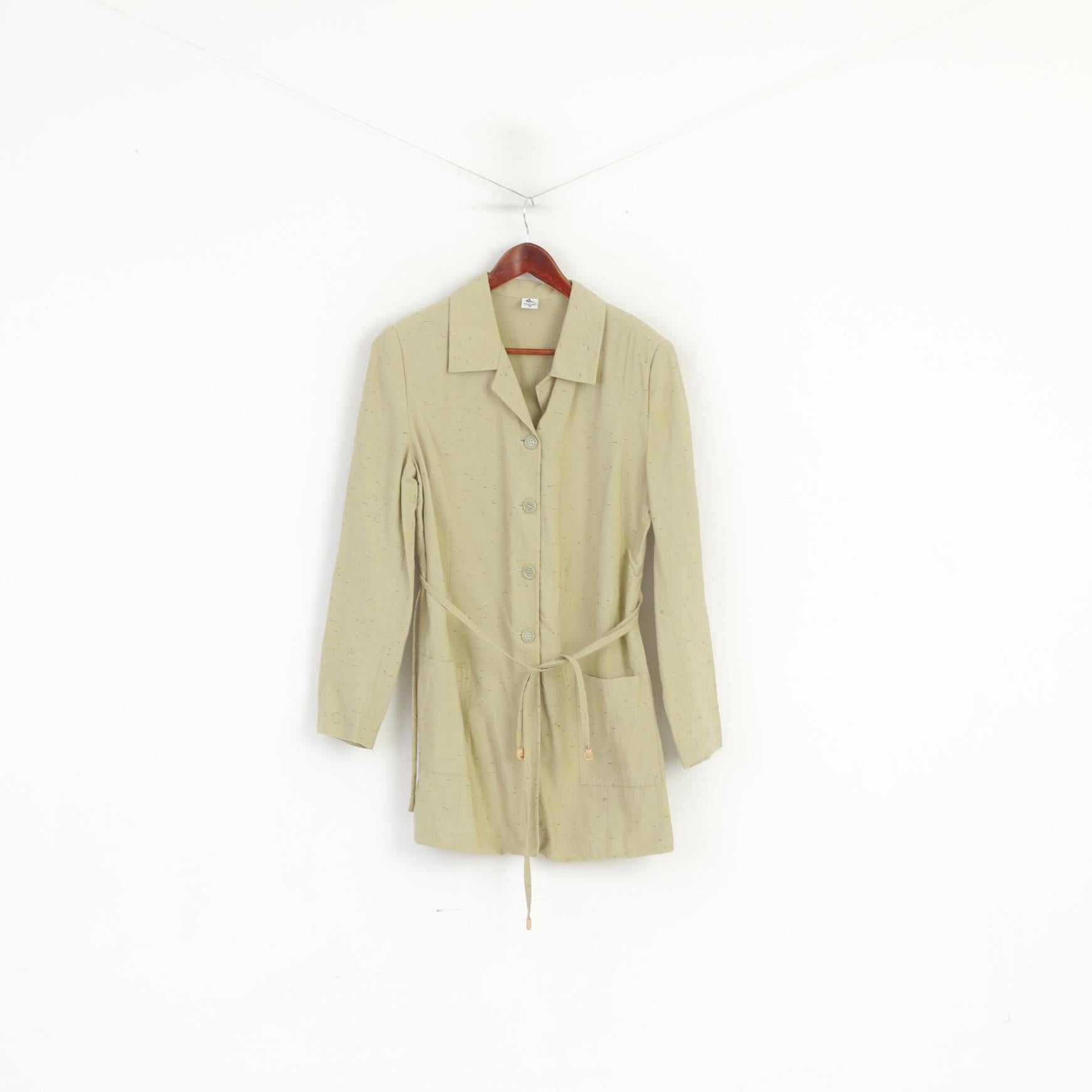 Fekbir Donna 38 M Blazer Verde Nylon Spalline Giacca lunga leggera con cintura