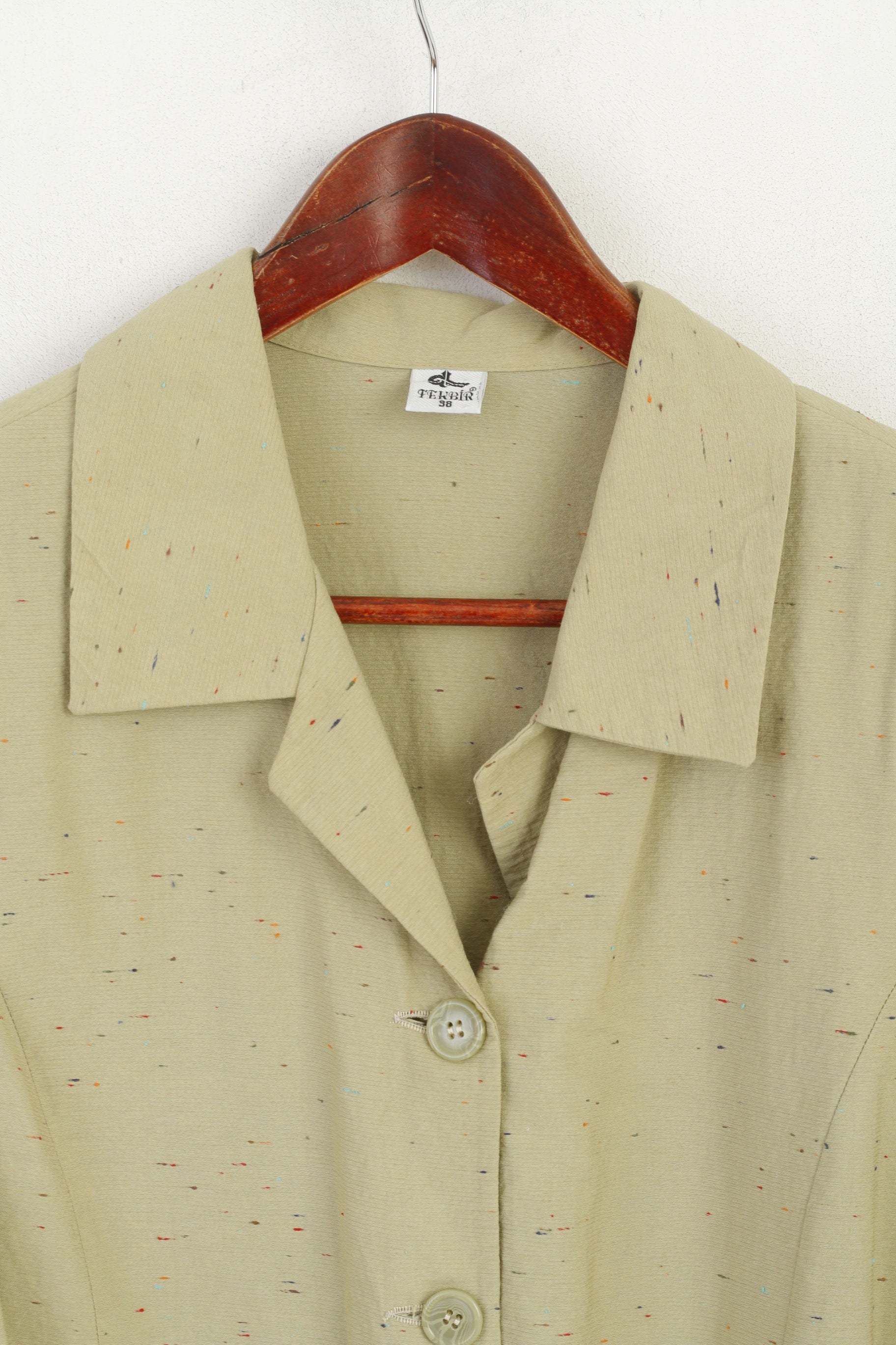 Fekbir Donna 38 M Blazer Verde Nylon Spalline Giacca lunga leggera con cintura