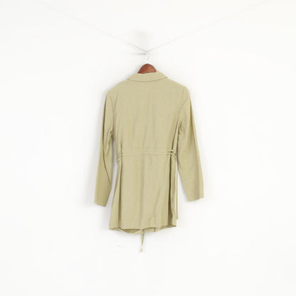 Fekbir Women 38 M Blazer Green Nylon Shoulder Pads Belted Light Long Jacket