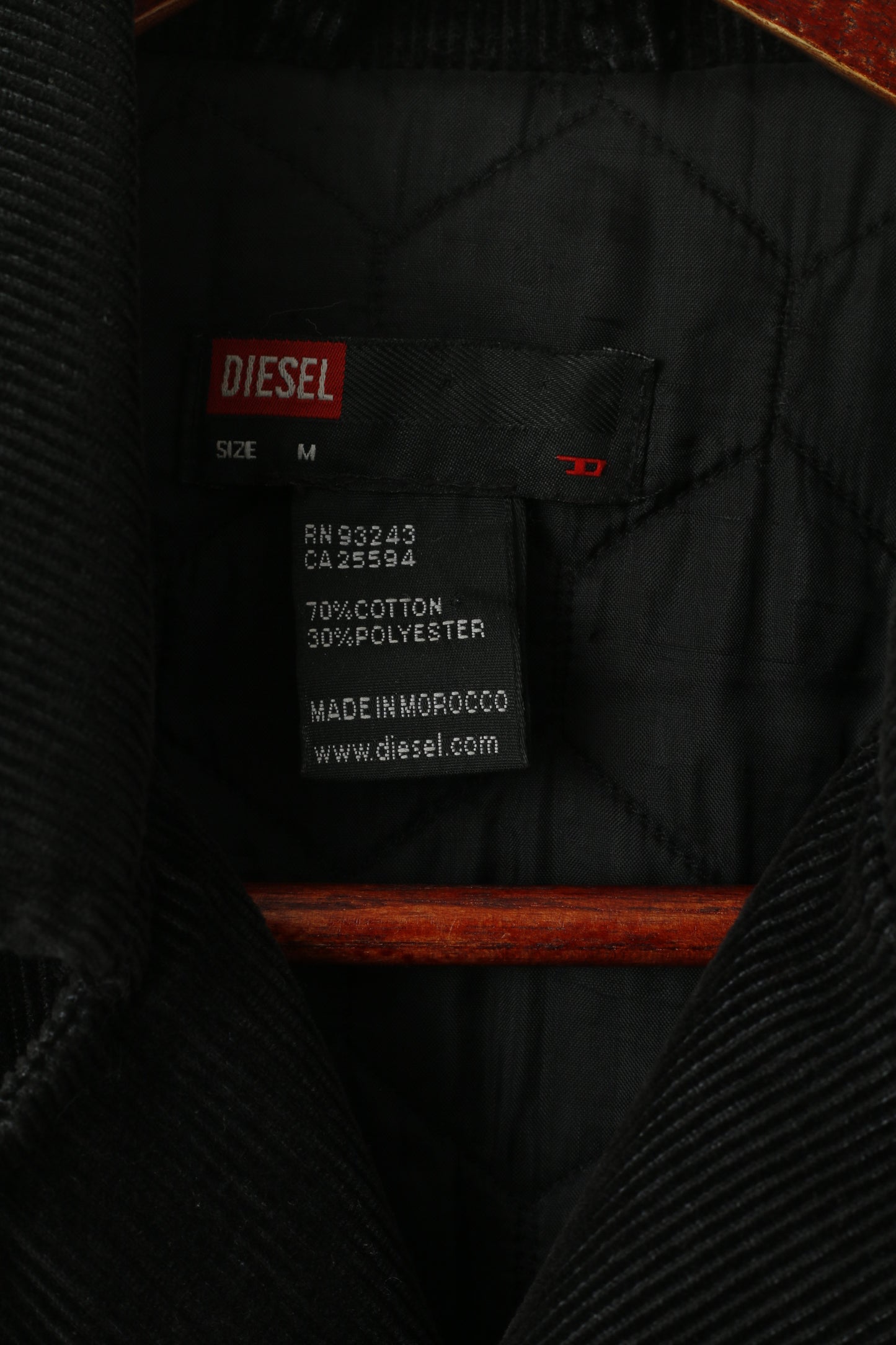 Diesel Women M Conduroy Jacket Noir Brillant Double Boutonnage Haut En Coton