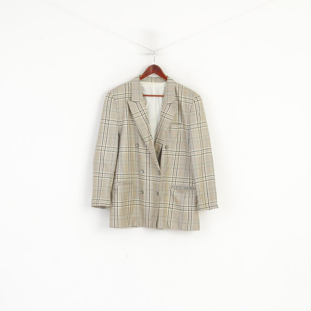 Sebastiano Donna 42 XL Blazer Giacca vintage doppiopetto a quadri in lana beige