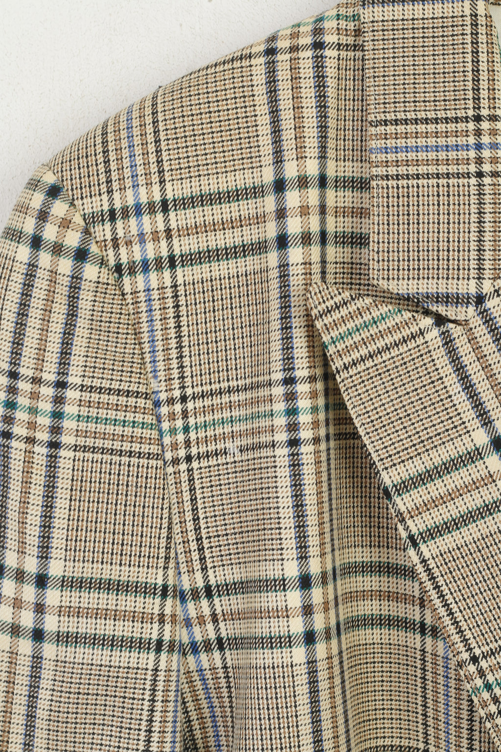 Sebastiano Donna 42 XL Blazer Giacca vintage doppiopetto a quadri in lana beige