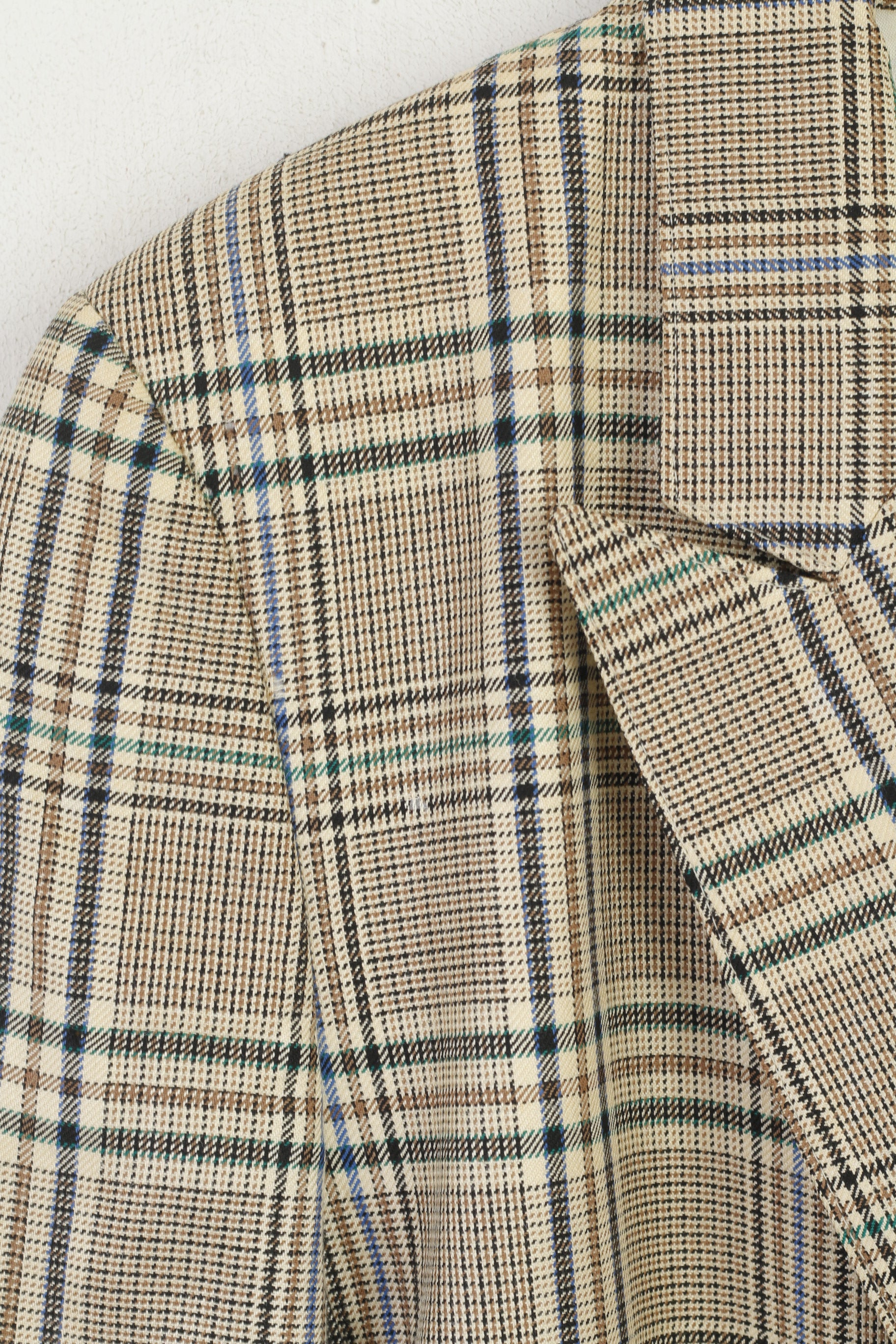 Sebastiano Donna 42 XL Blazer Giacca vintage doppiopetto a quadri in lana beige