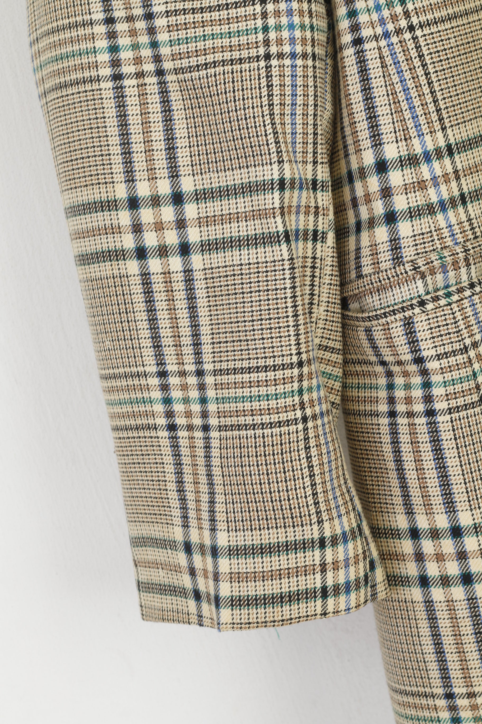 Sebastiano Donna 42 XL Blazer Giacca vintage doppiopetto a quadri in lana beige