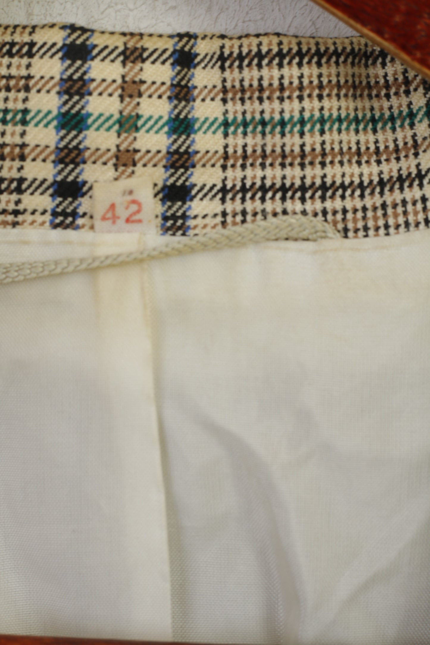 Sebastiano Women 42 XL Blazer Beige Wool Check Double Breasted Vintage Jacket