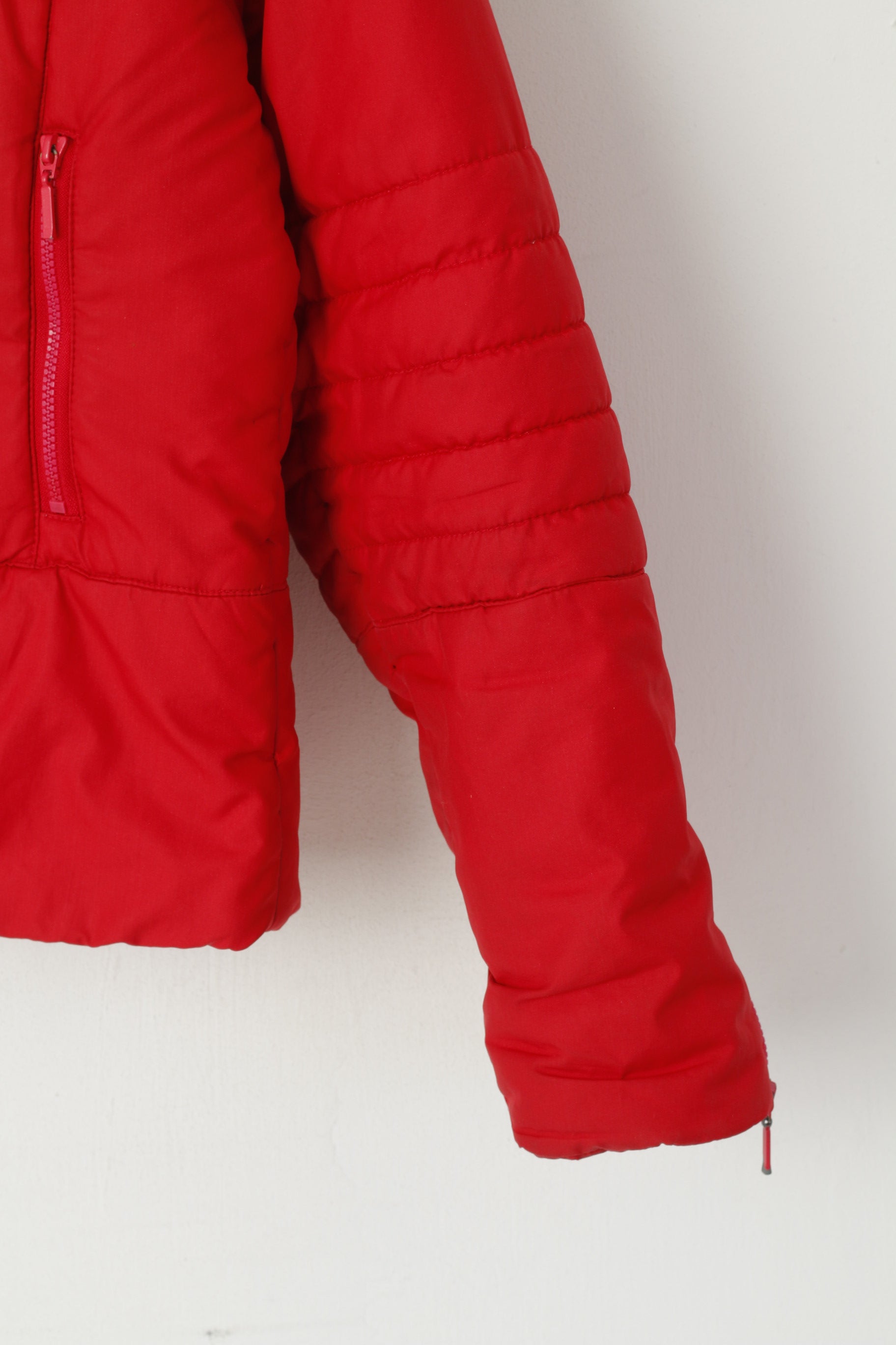 Ellesse Women 14 36'' M Jacket Red Full Zipper Padded Cropped Retro Top