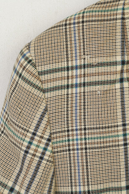 Sebastiano Women 42 XL Blazer Beige Wool Check Double Breasted Vintage Jacket