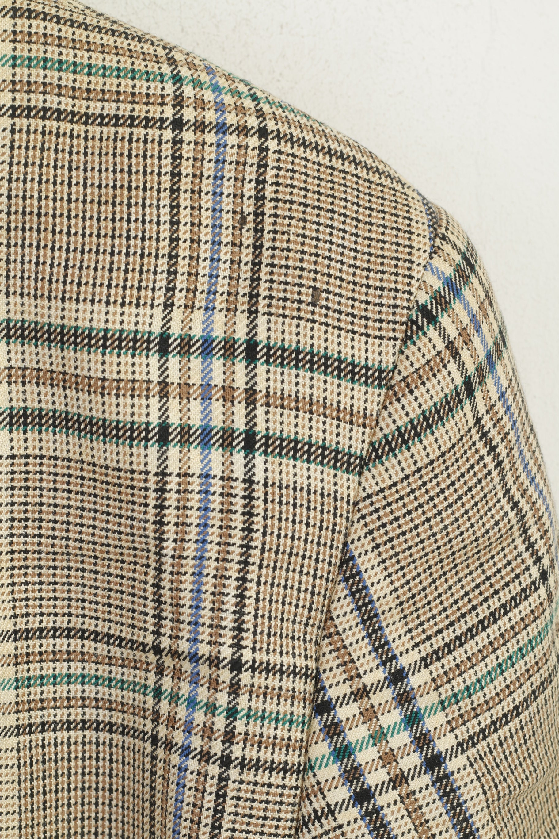 Sebastiano Donna 42 XL Blazer Giacca vintage doppiopetto a quadri in lana beige