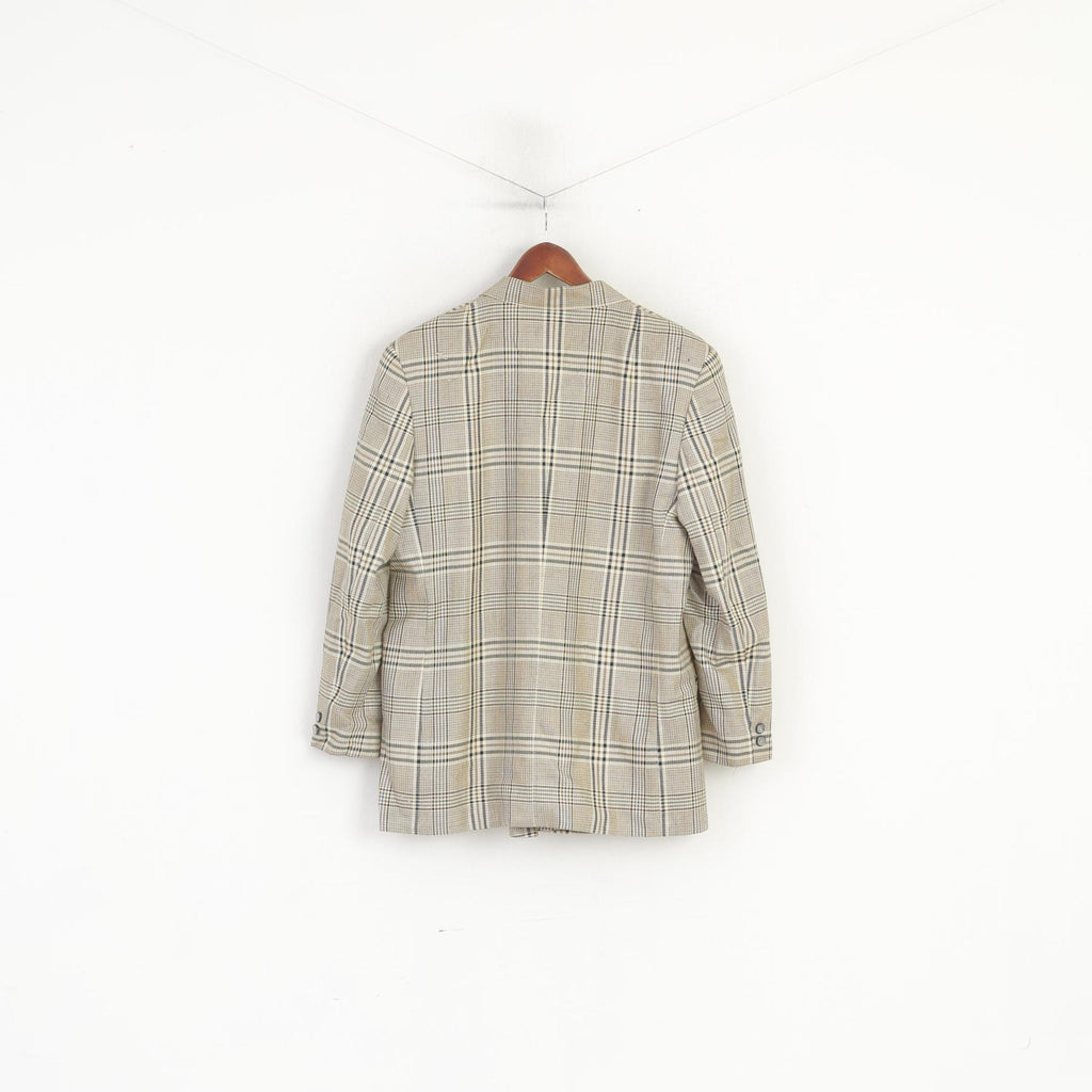 Sebastiano Donna 42 XL Blazer Giacca vintage doppiopetto a quadri in lana beige
