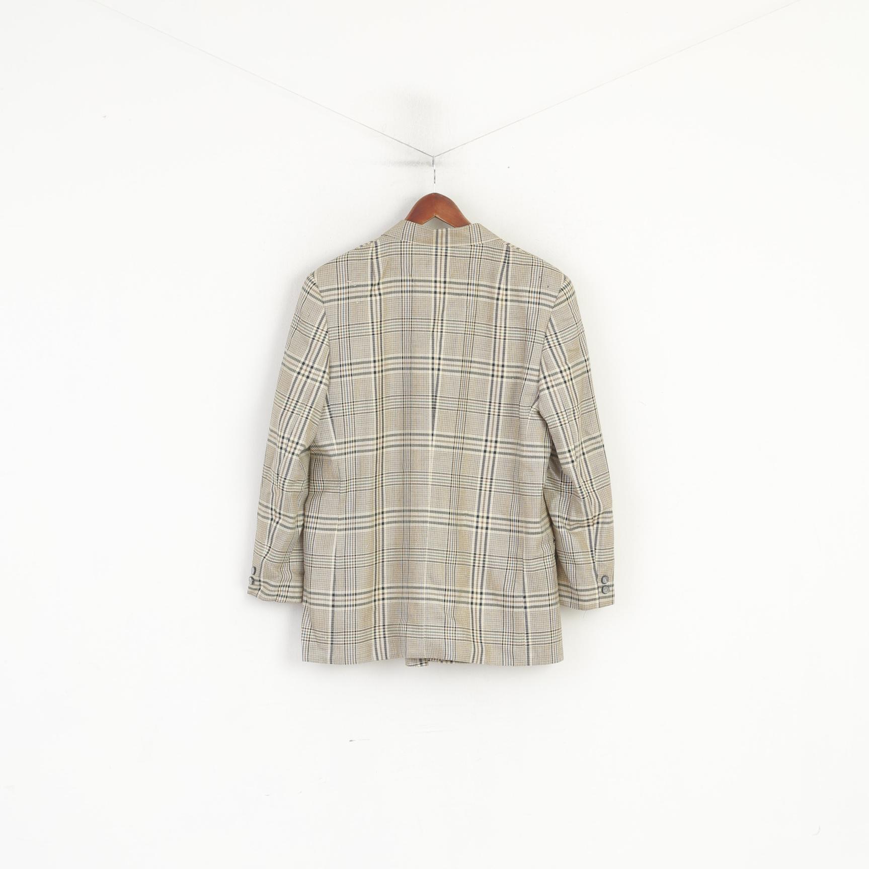 Sebastiano Donna 42 XL Blazer Giacca vintage doppiopetto a quadri in lana beige