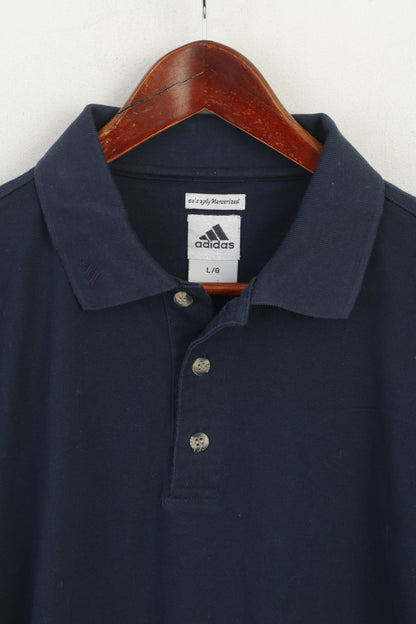 Adidas Men L Polo Shirt Navy Cotton 60'w 2 Ply Mercerized Classic Plain Retro Top
