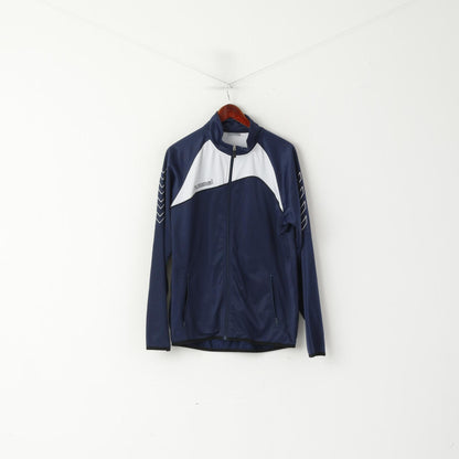 Hummel Men L Sweatshirt Navy Shiny Full Zipper Sportswear Retro Track Top