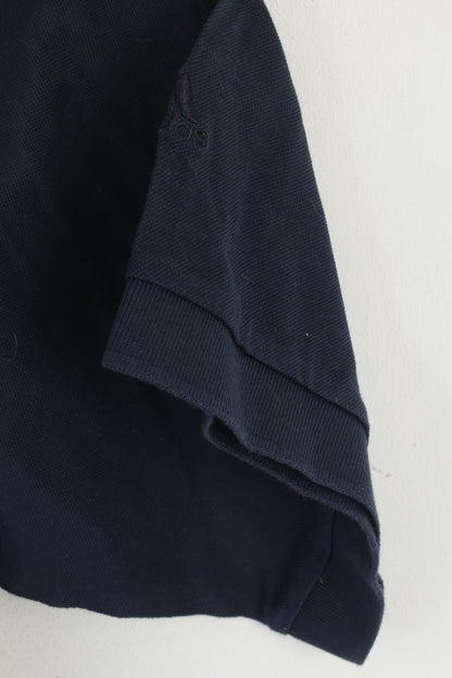 Adidas Men L Polo Shirt Navy Cotton 60'w 2 Ply Mercerized Classic Plain Retro Top