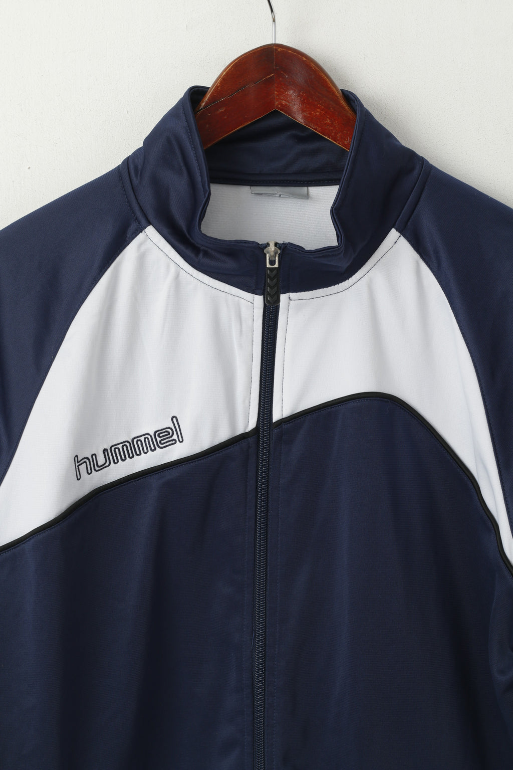 Hummel Men L Sweatshirt Navy Shiny Full Zipper Sportswear Retro Track Top