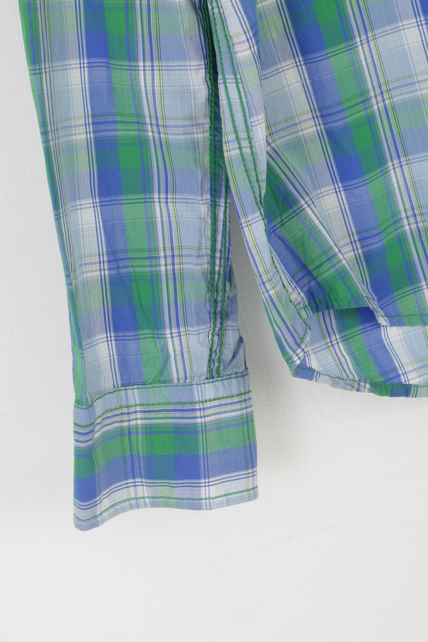 Hilfiger Denim Men XL (L) Casual Shirt Blue Cotton Checkered Button Down Collar Top