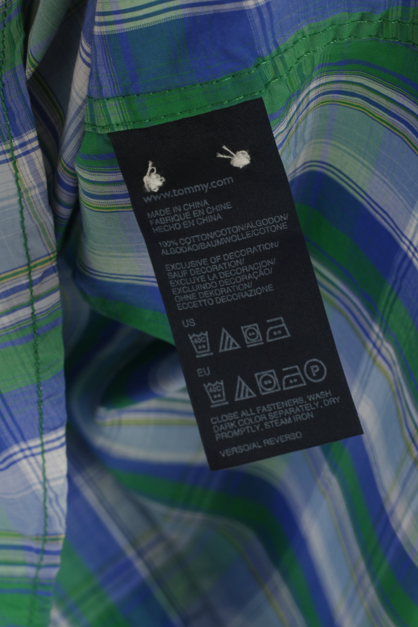 Hilfiger Denim Uomo XL (L) Camicia casual Top in cotone blu a quadretti con colletto button down