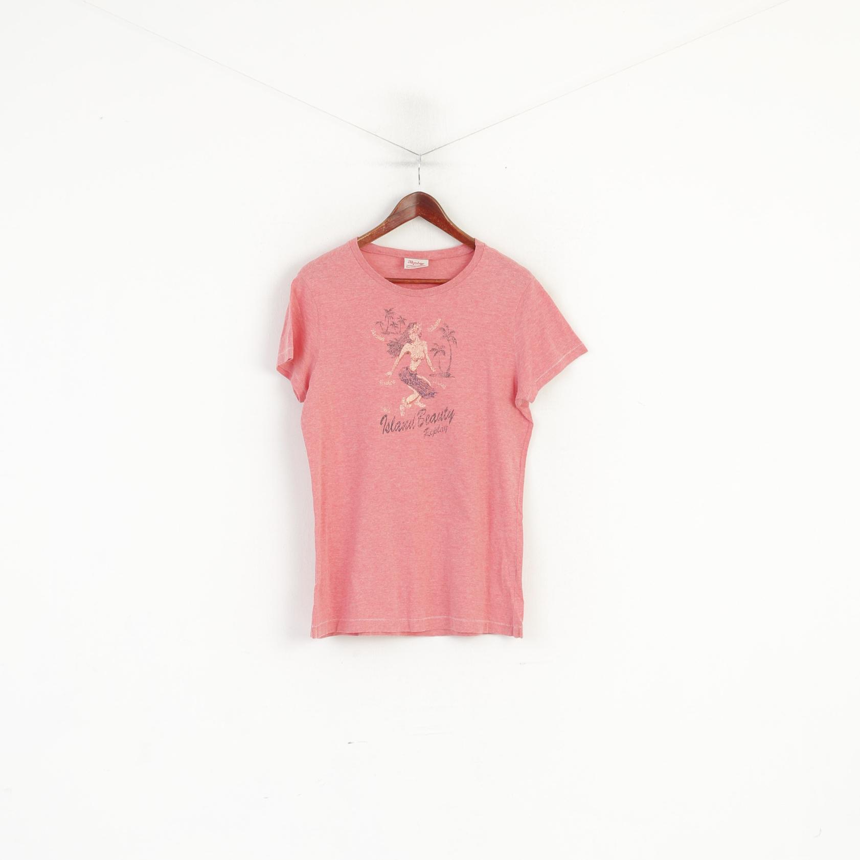 Replay Maglietta da uomo a maniche lunghe in cotone rosa Island Beauty con grafica slim fit girocollo