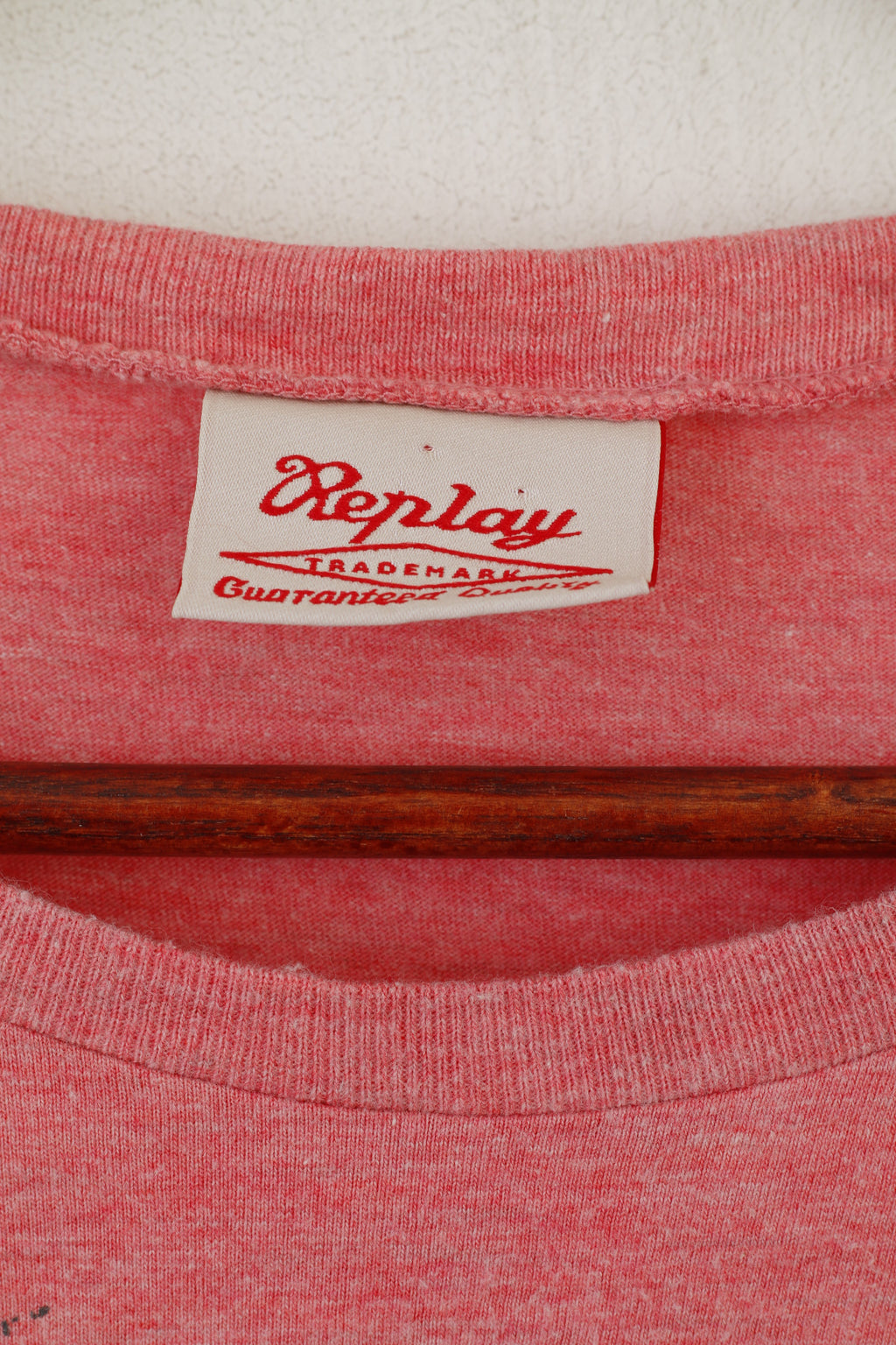 Replay Maglietta da uomo a maniche lunghe in cotone rosa Island Beauty con grafica slim fit girocollo