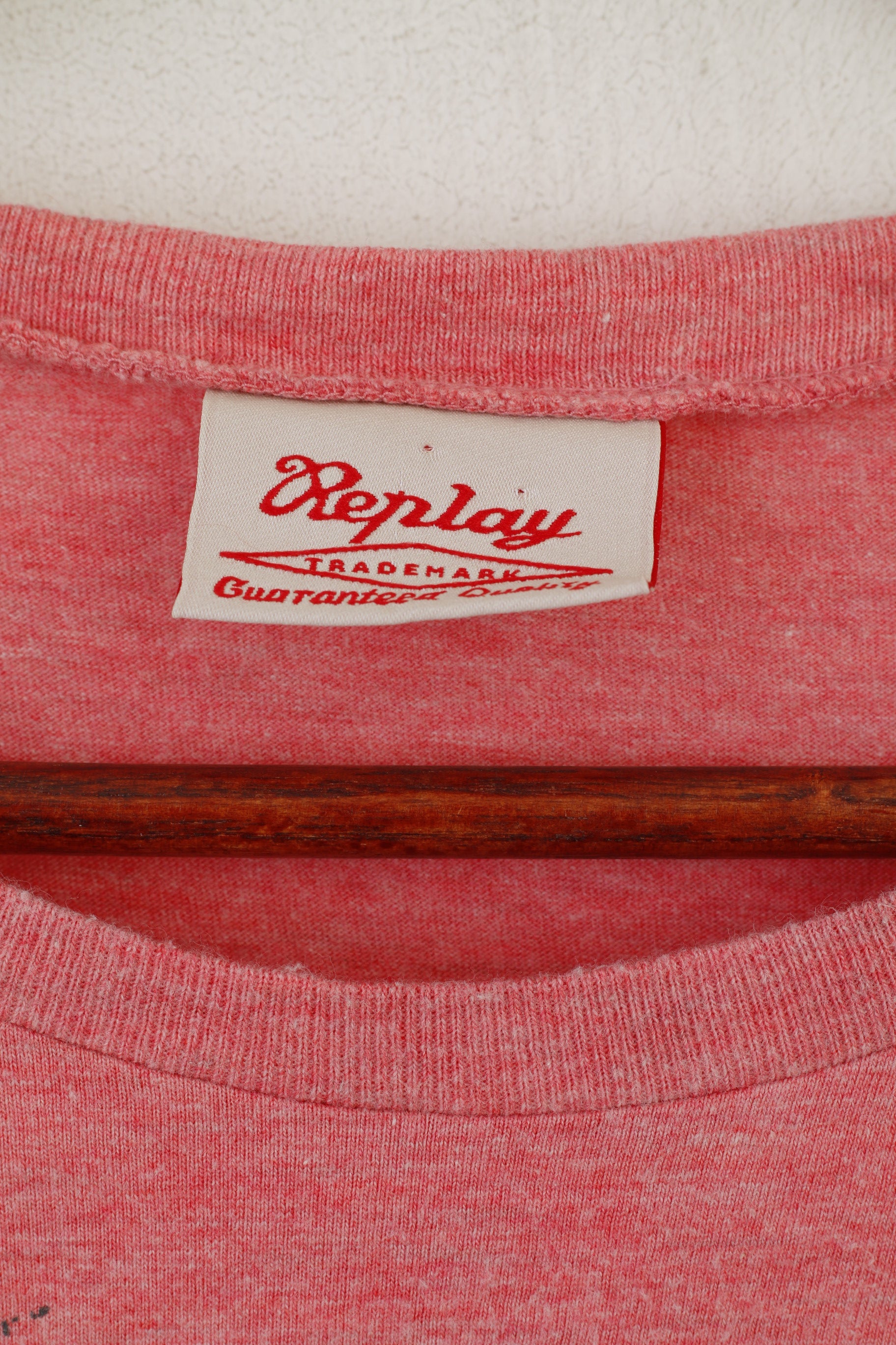 Replay Maglietta da uomo a maniche lunghe in cotone rosa Island Beauty con grafica slim fit girocollo