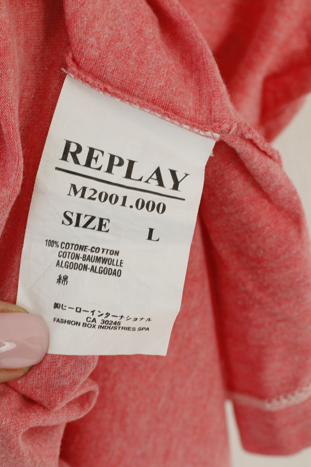 Replay Maglietta da uomo a maniche lunghe in cotone rosa Island Beauty con grafica slim fit girocollo