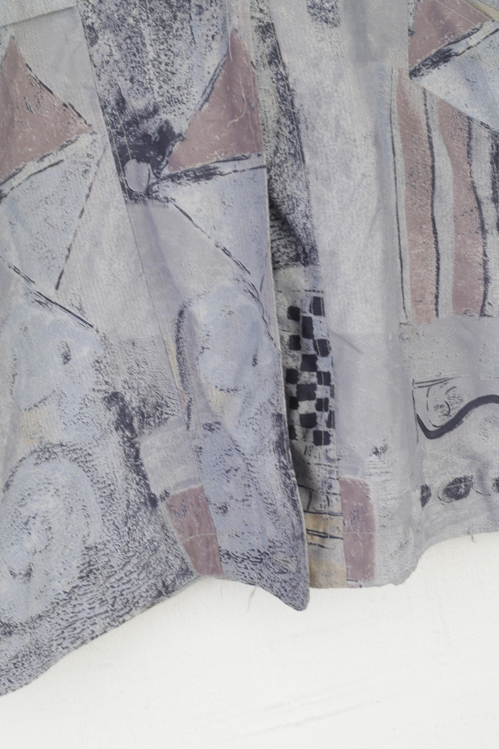 Giacca vintage da donna L. Top con spalline e maniche raglan con cerniera intera astratta grigia