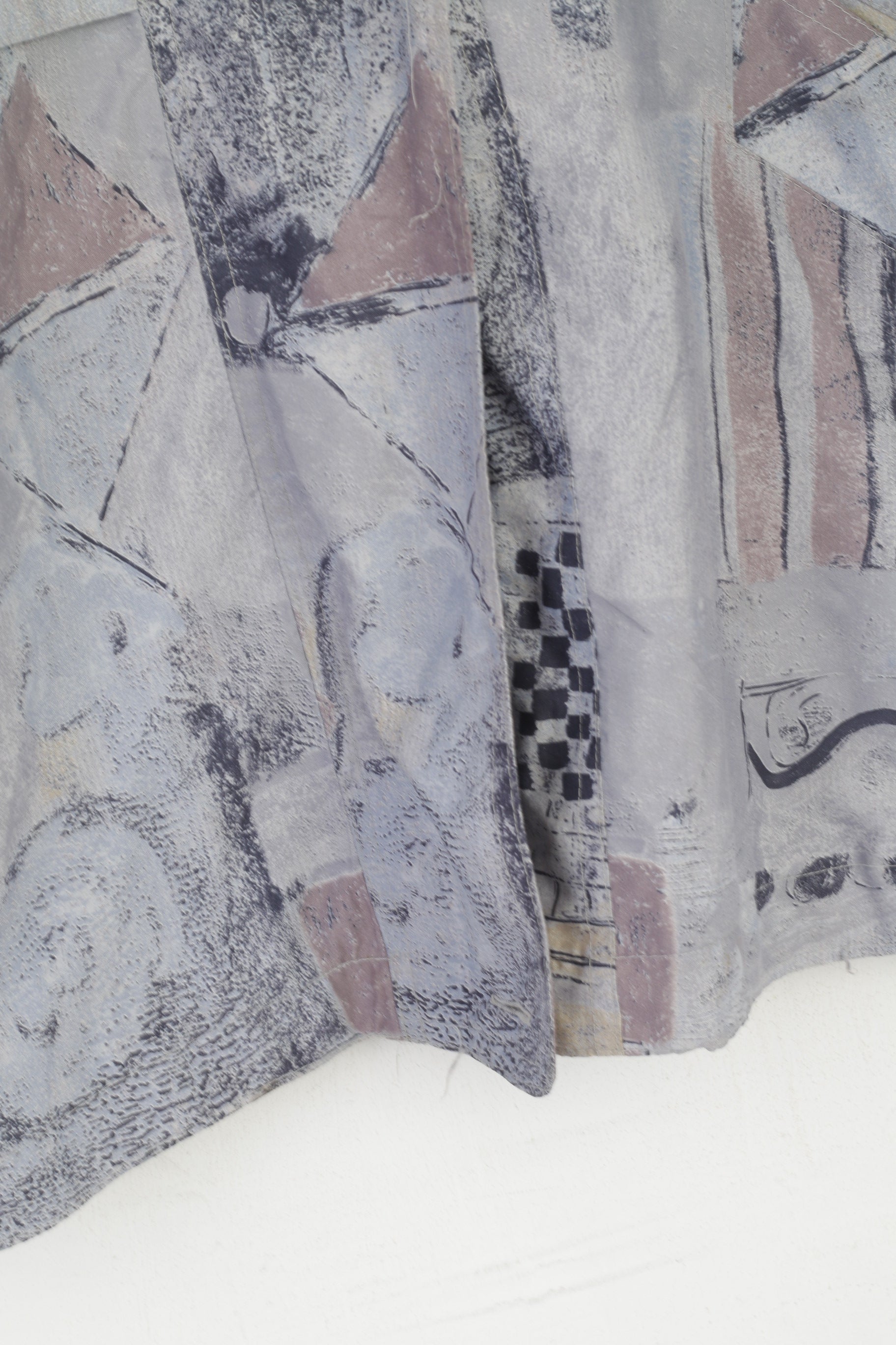 Giacca vintage da donna L. Top con spalline e maniche raglan con cerniera intera astratta grigia