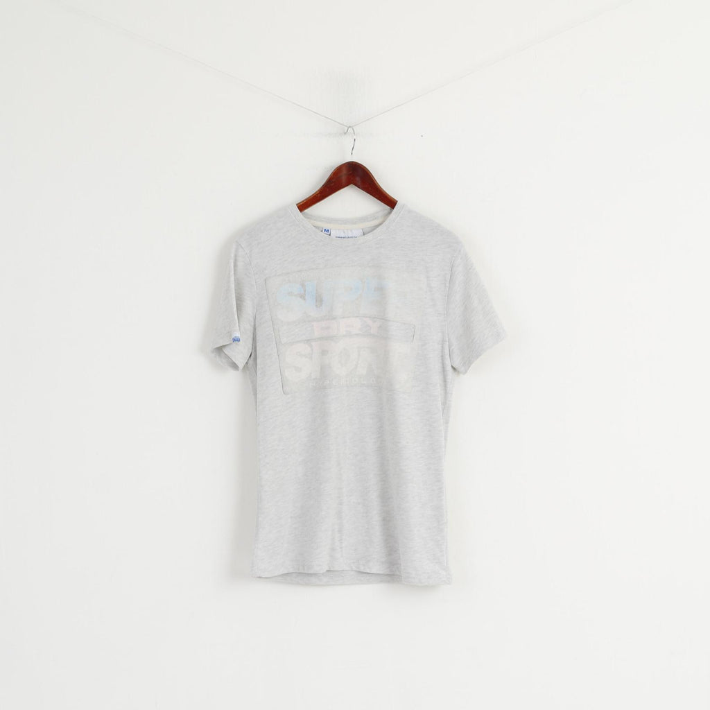 Superdry Men M Shirt Grey Cotton Faded Crew Neck Sport Short Sleeve Top