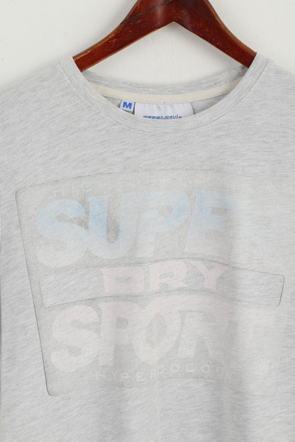 Superdry Men M Shirt Grey Cotton Faded Crew Neck Sport Short Sleeve Top