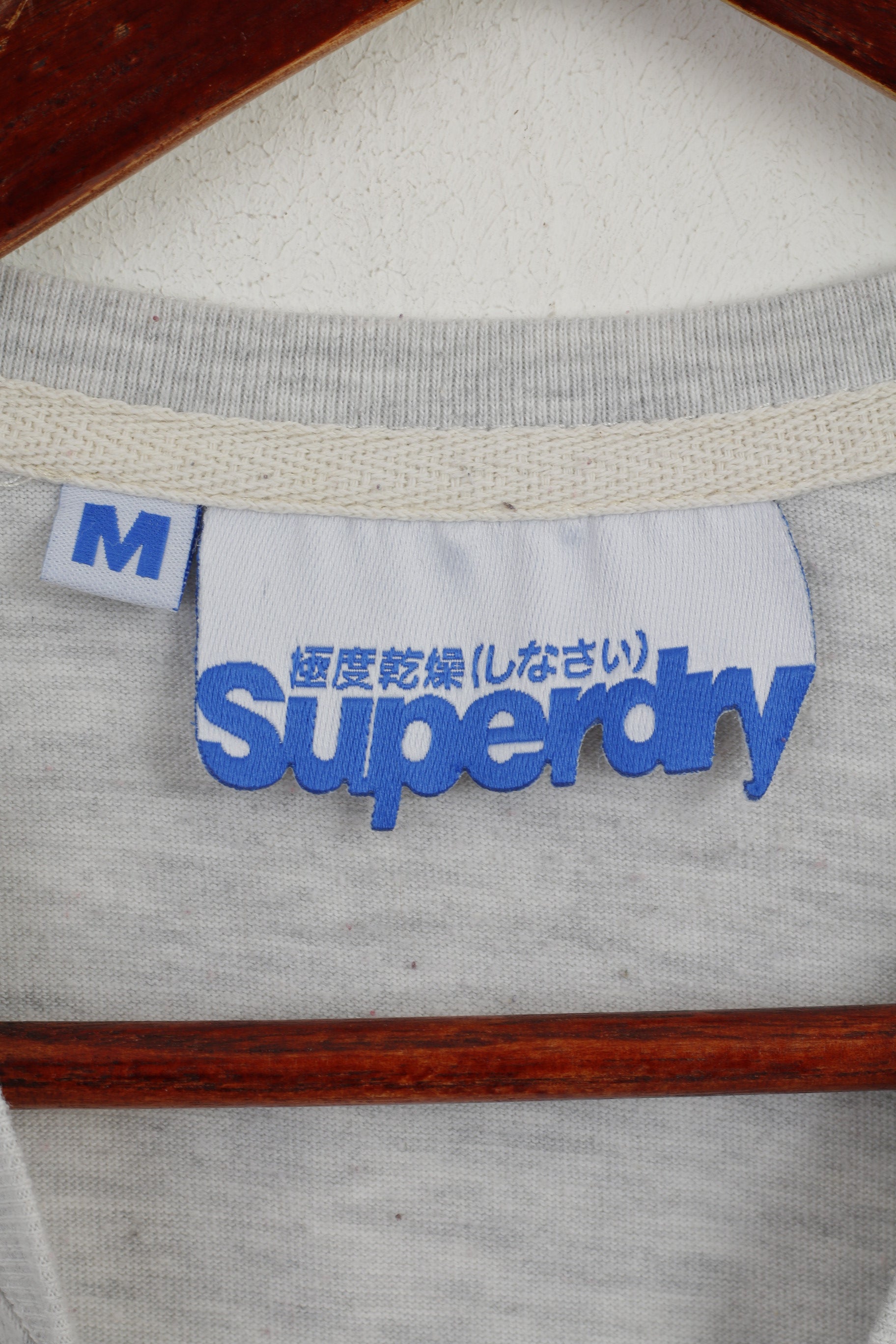 Superdry Men M Shirt Grey Cotton Faded Crew Neck Sport Short Sleeve Top