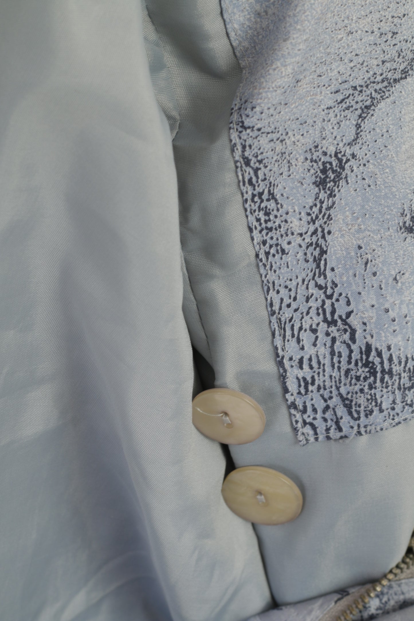 Vintage Women L Jacket Grey Abstract Full Zipper Raglan Sleeve Shoulder Pads Top