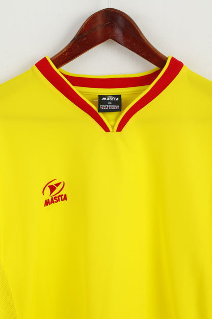 Masita Men XL Long Sleeved Shirt Yellow Shiny V Neck Professional Team Sports Top